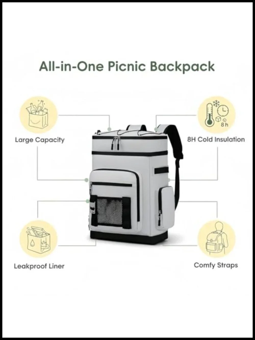Large 30L Waterproof Insulated Cooler Backpack for Camping, Picnic, Hiking,